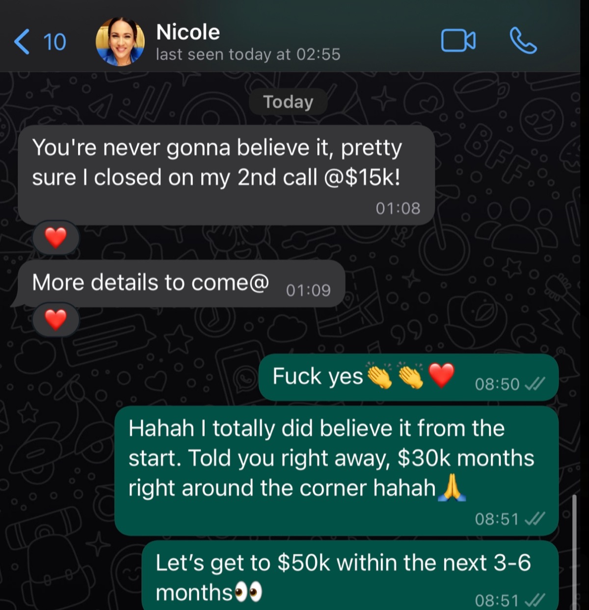 Nicole: closed $15k on her 2nd sales call